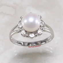 Load image into Gallery viewer, 3098655-14k-White-Gold-Round-Genuine-Cultured-Pearl-Diamond-Ring