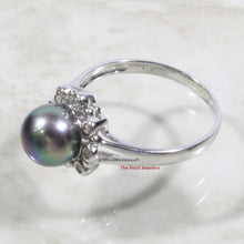 Load image into Gallery viewer, 3098656-14k-White-Gold-AAA-Round-Peacock-Pearl-Diamond-Solitaire-Ring