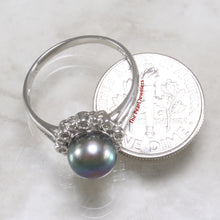 Load image into Gallery viewer, 3098656-14k-White-Gold-AAA-Round-Peacock-Pearl-Diamond-Solitaire-Ring
