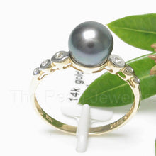 Load image into Gallery viewer, 3098661-14k-Yellow-Gold-AAA-Black-Cultured-Pearl-Diamonds-Cocktail-Ring