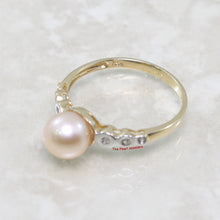 Load image into Gallery viewer, 3098662-14k-Yellow-Gold-AAA-Peach-Cultured-Pearl-Diamonds-Cocktail-Ring