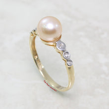 Load image into Gallery viewer, 3098662-14k-Yellow-Gold-AAA-Peach-Cultured-Pearl-Diamonds-Cocktail-Ring