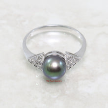 Load image into Gallery viewer, 3099866-AAA-Black-Cultured-Pearl-14k-White-Gold-Diamond-Solitaire-Ring