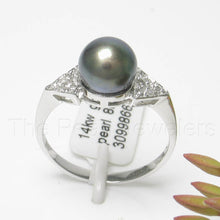 Load image into Gallery viewer, 3099866-AAA-Black-Cultured-Pearl-14k-White-Gold-Diamond-Solitaire-Ring