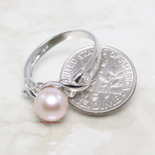 Load image into Gallery viewer, 3099887-14k-White-Gold-Natural-Peach-Pearl-Diamonds-Cocktail-Ring