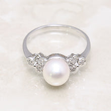 Load image into Gallery viewer, 3099925-14k-White-Gold-White-Pearl-Diamonds-Solitaire-Accents-Ring