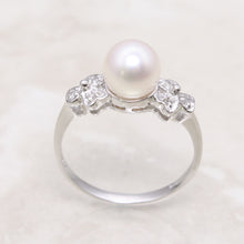Load image into Gallery viewer, 3099925-14k-White-Gold-White-Pearl-Diamonds-Solitaire-Accents-Ring