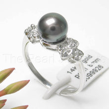 Load image into Gallery viewer, 3099926-14k-White-Gold-Black-Pearl-Diamonds-Solitaire-Accents-Ring