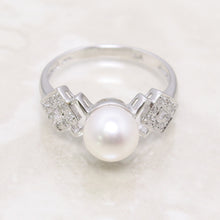 Load image into Gallery viewer, 3099955-14k-Solid-White-Gold-AAA-White-Pearl-Diamonds-Cocktail-Ring