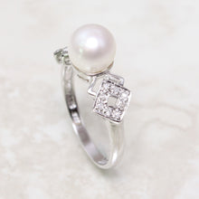 Load image into Gallery viewer, 3099955-14k-Solid-White-Gold-AAA-White-Pearl-Diamonds-Cocktail-Ring