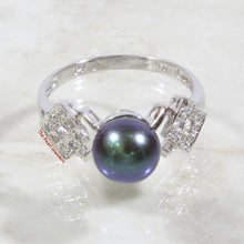 Load image into Gallery viewer, 3099956-14k-Solid-WG-AAA-Black-Cultured-Pearl-Diamonds-Cocktail-Ring