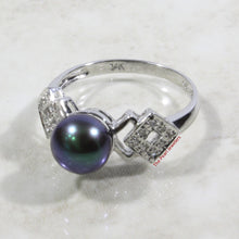 Load image into Gallery viewer, 3099956-14k-Solid-WG-AAA-Black-Cultured-Pearl-Diamonds-Cocktail-Ring