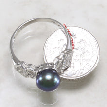 Load image into Gallery viewer, 3099956-14k-Solid-WG-AAA-Black-Cultured-Pearl-Diamonds-Cocktail-Ring