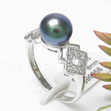 Load image into Gallery viewer, 3099956-14k-Solid-WG-AAA-Black-Cultured-Pearl-Diamonds-Cocktail-Ring