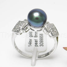 Load image into Gallery viewer, 3099956-14k-Solid-WG-AAA-Black-Cultured-Pearl-Diamonds-Cocktail-Ring