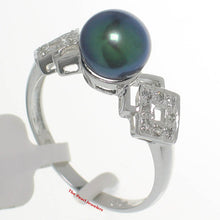 Load image into Gallery viewer, 3099956-14k-Solid-WG-AAA-Black-Cultured-Pearl-Diamonds-Cocktail-Ring