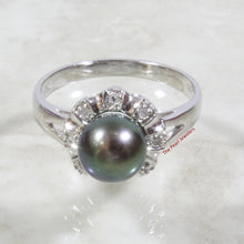 Load image into Gallery viewer, 3099976-14k-White-Solid-Gold-Black-Pearl-Diamonds-Cocktail-Ring