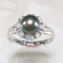 Load image into Gallery viewer, 3099976-14k-White-Solid-Gold-Black-Pearl-Diamonds-Cocktail-Ring