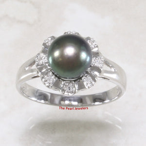 3099976-14k-White-Solid-Gold-Black-Pearl-Diamonds-Cocktail-Ring