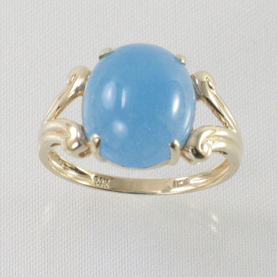 14K Solid Yellow Gold Cabochon Blue Jade Ring