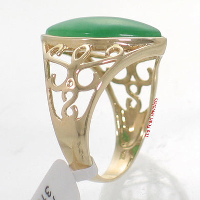 14K Solid Yellow Gold Marquise Green Jade Ring