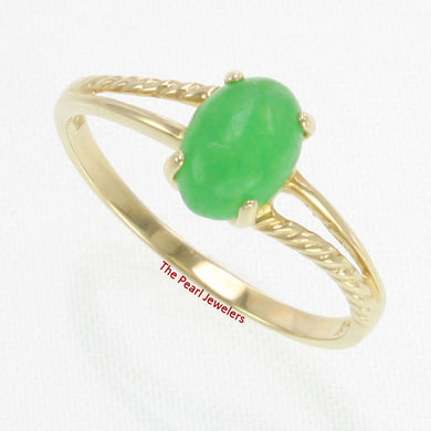 14K Yellow Gold Simple Oval Green Jade Ring