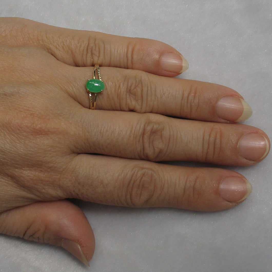 14K Yellow Gold Simple Oval Green Jade Ring