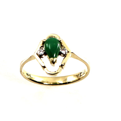 14K Yellow Gold Pear-Cut Green Jade with Diamond Accents Ring