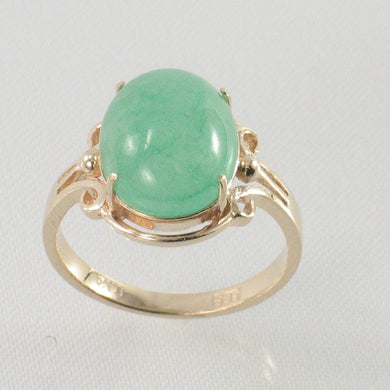14K Solid Yellow Gold 10x12mm Oval Green Jade Ring