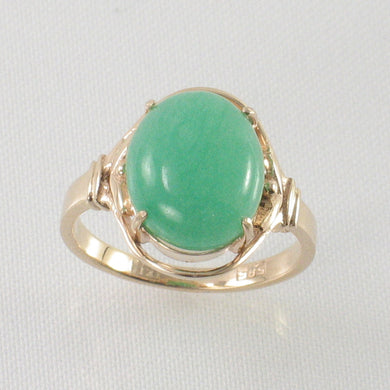 14K Solid Yellow Gold Green Jade Ring