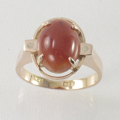 14K Solid Yellow Gold Red Jade Ring