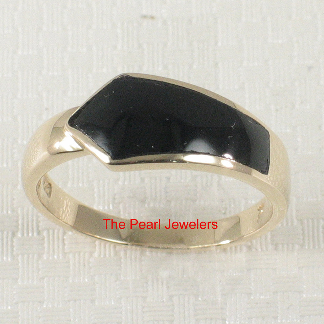 14K Solid Yellow Gold Arrow-Shaped Black Onyx Band Ring