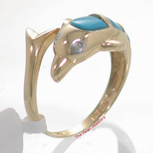 Load image into Gallery viewer, 3187404-14k-YG-Diamonds-Cabochon-Cut- Turquoise-Dolphin-Band-Ring