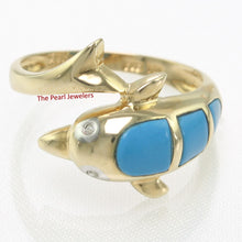 Load image into Gallery viewer, 3187404-14k-YG-Diamonds-Cabochon-Cut- Turquoise-Dolphin-Band-Ring