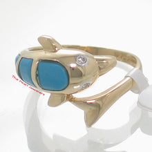 Load image into Gallery viewer, 3187404-14k-YG-Diamonds-Cabochon-Cut- Turquoise-Dolphin-Band-Ring