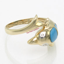 Load image into Gallery viewer, 3187404-14k-YG-Diamonds-Cabochon-Cut- Turquoise-Dolphin-Band-Ring