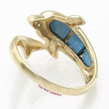 Load image into Gallery viewer, 3187404-14k-YG-Diamonds-Cabochon-Cut- Turquoise-Dolphin-Band-Ring
