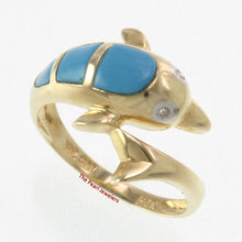 Load image into Gallery viewer, 3187404-14k-YG-Diamonds-Cabochon-Cut- Turquoise-Dolphin-Band-Ring