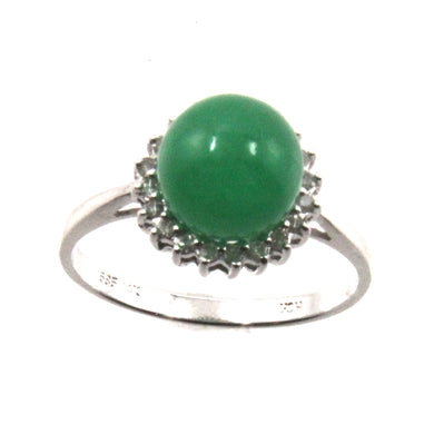 14K Solid White Gold Green Jade & Diamond Cocktail Ring