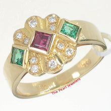 Load image into Gallery viewer, 3200144-18k-Yellow-Genuine1Natural-Diamonds-Ruby-Emerald-Bezel-Setting-Band-Ring