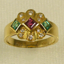 Load image into Gallery viewer, 3200144-18k-Yellow-Genuine1Natural-Diamonds-Ruby-Emerald-Bezel-Setting-Band-Ring