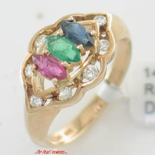 Load image into Gallery viewer, 3200174-14k-Yellow-Gold-Natural-Diamond-Ruby-Sapphire-Emerald-Cocktail-Ring