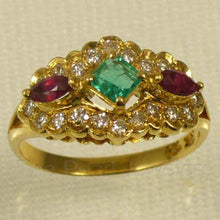 Load image into Gallery viewer, 3200214-18k-Solid-Yellow-Diamond-Natural-Red-Ruby-Green-Emerald-Cocktail-Ring
