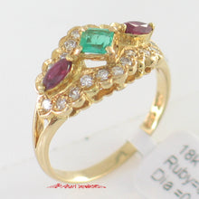 Load image into Gallery viewer, 3200214-18k-Solid-Yellow-Diamond-Natural-Red-Ruby-Green-Emerald-Cocktail-Ring