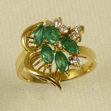 Load image into Gallery viewer, 3200233-18k-Yellow-Solid-Gold-Genuine-Diamond-Green-Marquise-Emerald-Cocktail-Ring