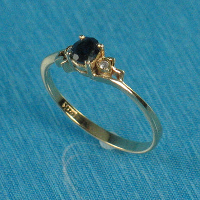 14K Yellow Gold Diamond & Natural Blue Sapphire Solitaire Ring