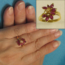 Load image into Gallery viewer, 3200442-14k-Solid-Yellow-Genuine-Diamond-Natural-Red-Rubies-Cocktail-Ring