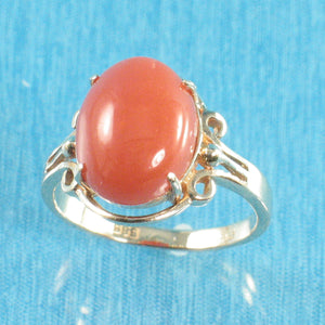 3201036-A-Simple-Yet-Elegant-Oval-Natural-Red-Coral-14K-Solid-Gold-Ornate-Ring