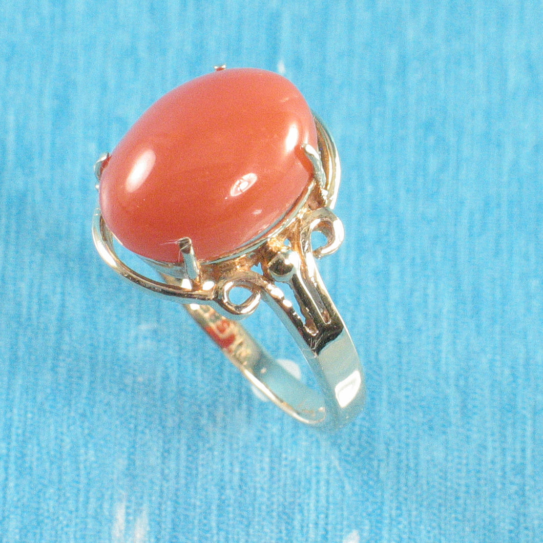 14K Yellow Gold Natural Red Coral Ornate Ring