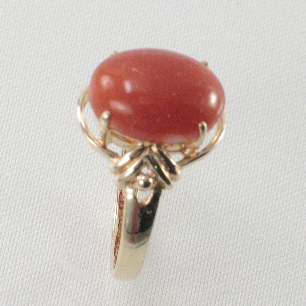 14K Yellow Gold Natural Red Coral Ornate Ring